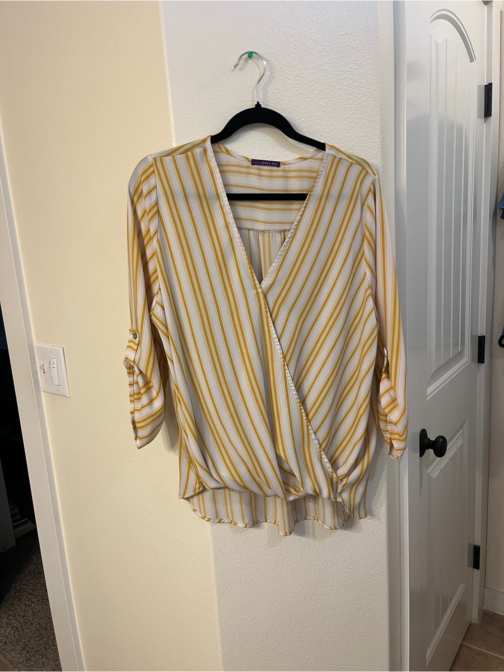 West Kei Yellow & White Striped Wrap Blouse